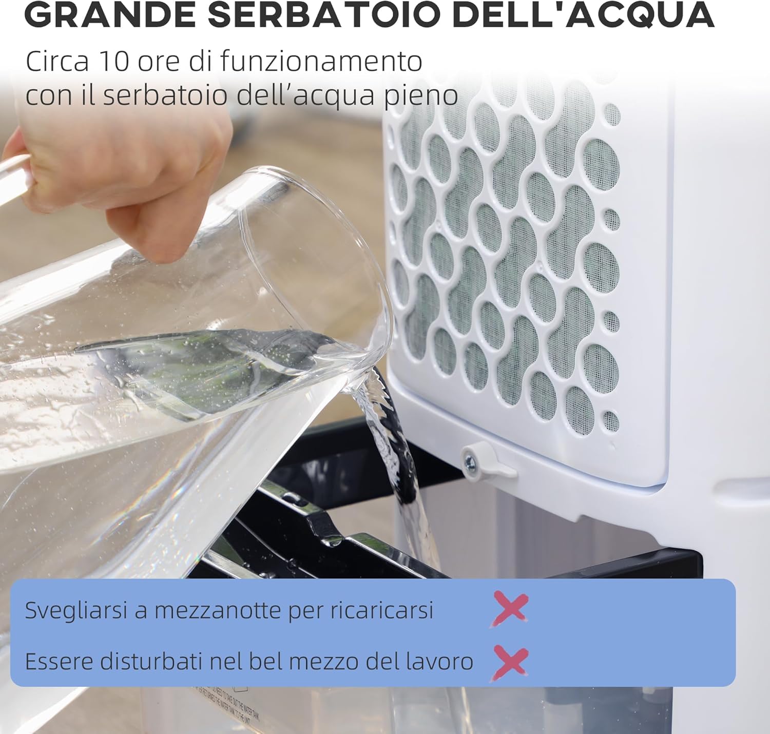 Condizionatore Portatile 3 in 1, Ventilatore, Umidificatore con Ghiaccio e Deumidificatore, 3 Velocità, 3 Modalità e Telecomando, con 6 pezzi di ghiaccio, 65W in ABS, 24x28x56 cm,Bianco