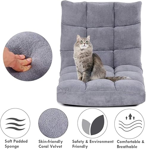 Miniatura 4 de FANTASK Sofá de suelo de 14 posiciones, silla plegable de espuma viscoelástica con cómodos cojines y marco de acero de estudio, sofá ajustable en