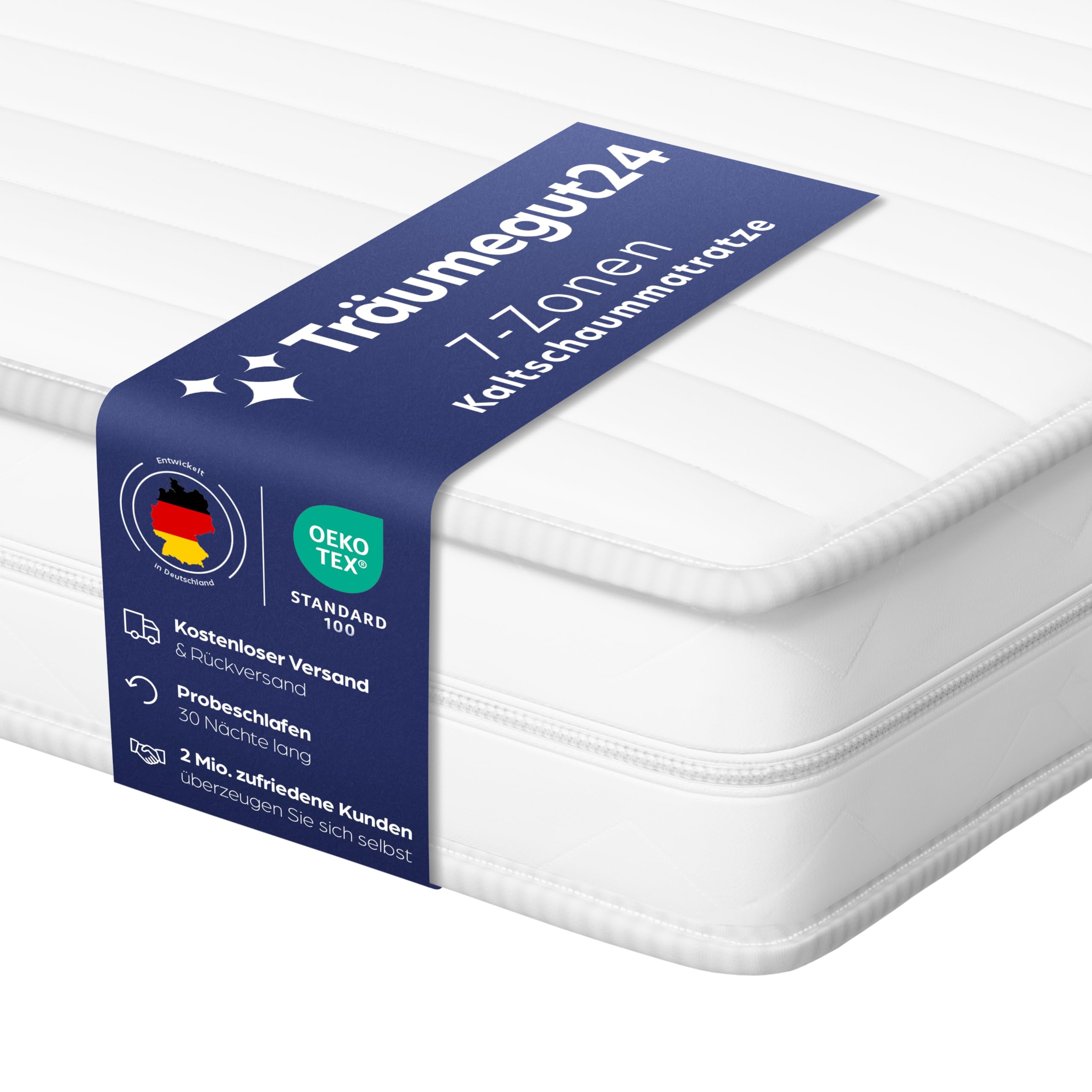 Träumegut24 AquaFlex 7-Zonen Matratze 90x200 cm | H2&H3 | Ergonomische Kaltschaummatratze | Hypoallergen & Antibakteriell | Bezug abnehmbar & waschbar | Oeko-TEX® (90 x 200 cm, H2&H3, 12 cm)