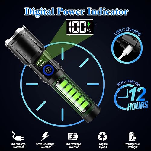 Miniatura 3 de Linternas magnéticas recargables de alto lúmenes, 990.000 L de lúmenes altos, luz LED táctica súper brillante con 5 modos, USB C, haz zoomable,