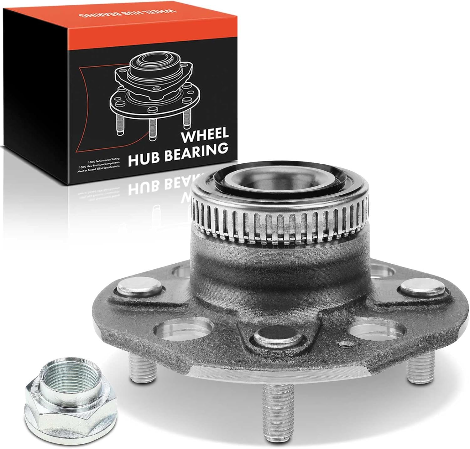 A-Premium Rear Wheel Bearing and Hub Assembly with ABS Ring & 4-Lug Compatible with Honda Accord 1991 1992 1993, Sedan Only
