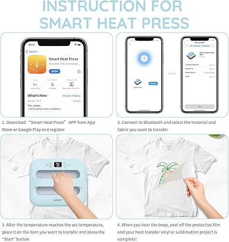 Miniatura 7 de AST&T Máquina de prensa térmica de 12 x 10 pulgadas, portátil y fácil de prensar para camisetas, almohadas, bolsas de mano y más, color blanco