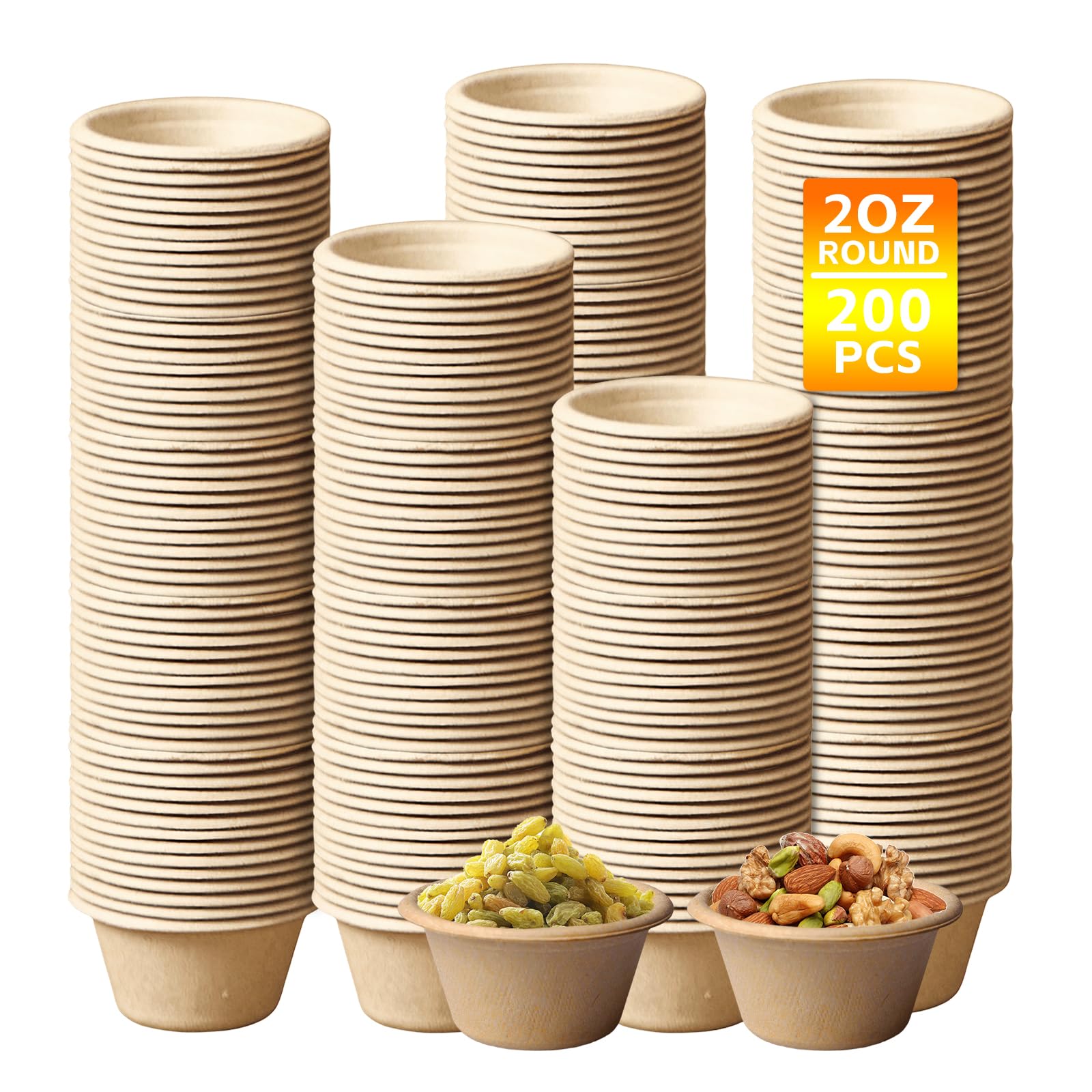 200 Stück Kompostierbare Portionsbecher und Souffle-Becher für Dips, Saucen, Marmelade 2oz