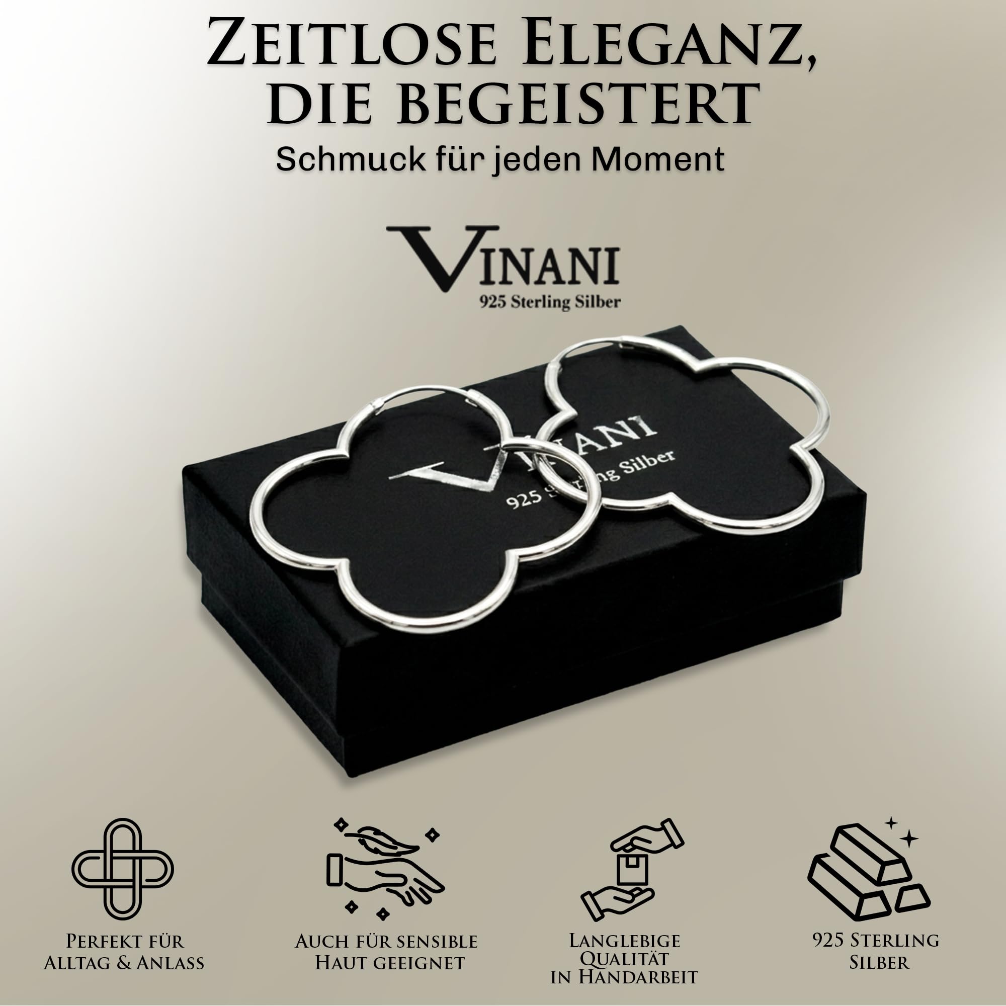 Vinani Damen Ohrringe 925 Silber - Creolen Ohrring Set für Frauen aus 925 Sterling Silber glänzende Blume mittel Hoop Flower Kreolen 2CBS