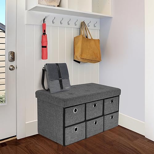 Miniatura 3 de Sorbus Baúl de almacenamiento con cajones, otomano plegable plegable que incluye funda, perfecto para entrada, banco de dormitorio, reposapiés con
