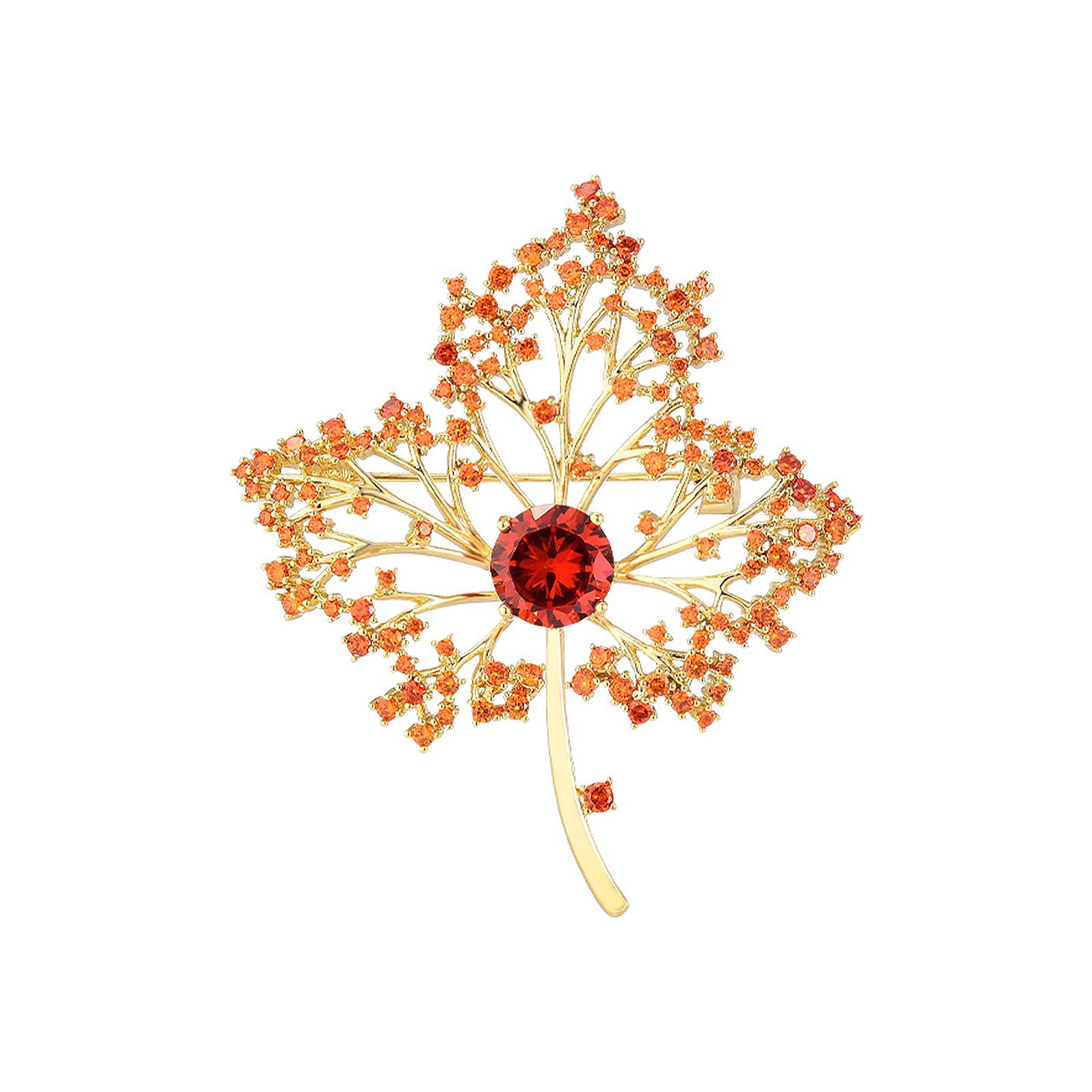 Broche con Forma de Hoja de Arce para Mujer, joyería Hueca de circonita Naranja y roja, Regalo para Solapa, Ideal para otoño.