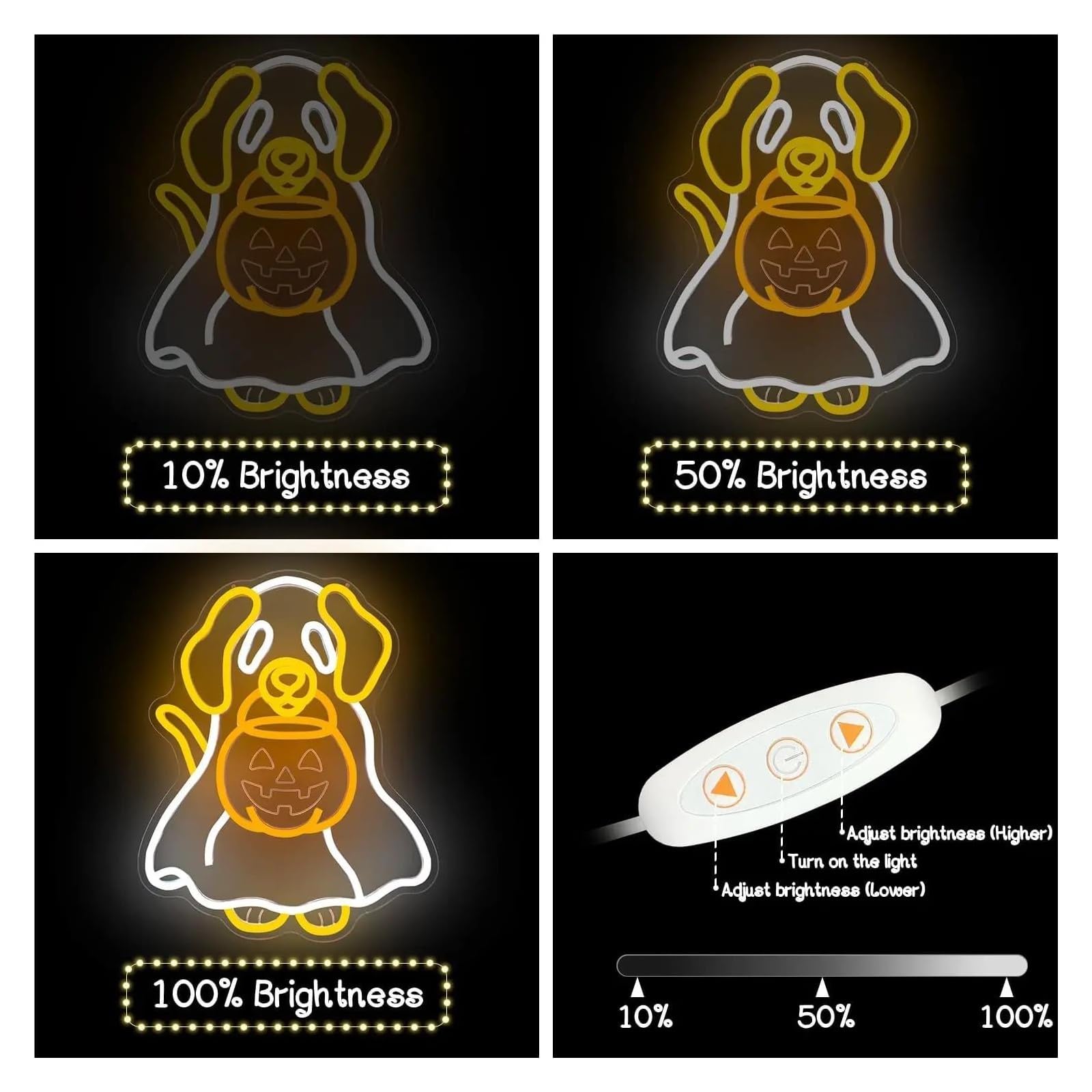 néon signe Enseigne Lumineuse LED En Forme De Chien Fantôme Intensité Variable Pour Salle De Jeux Chambre À Coucher Salon Fenêtre Décoration Murale 42.35cmx34cm