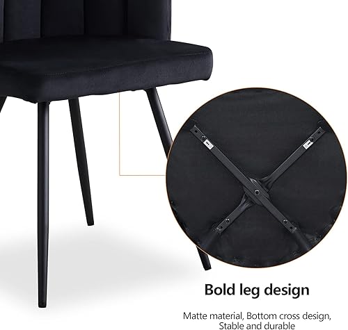 Miniatura 6 de TUKAILAi Cute Petal - Silla de comedor moderna de terciopelo con respaldo en forma de concha, asiento acolchado grueso y patas de metal negro, silla