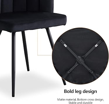 TUKAILAi Dining Chair, Modern Velvet Accent Chair with Shell Shaped Backrest, Thick Padded Seat and Black Metal Legs, Leisure Tub Chair for Kitchen Bedroom Living Room (Black)