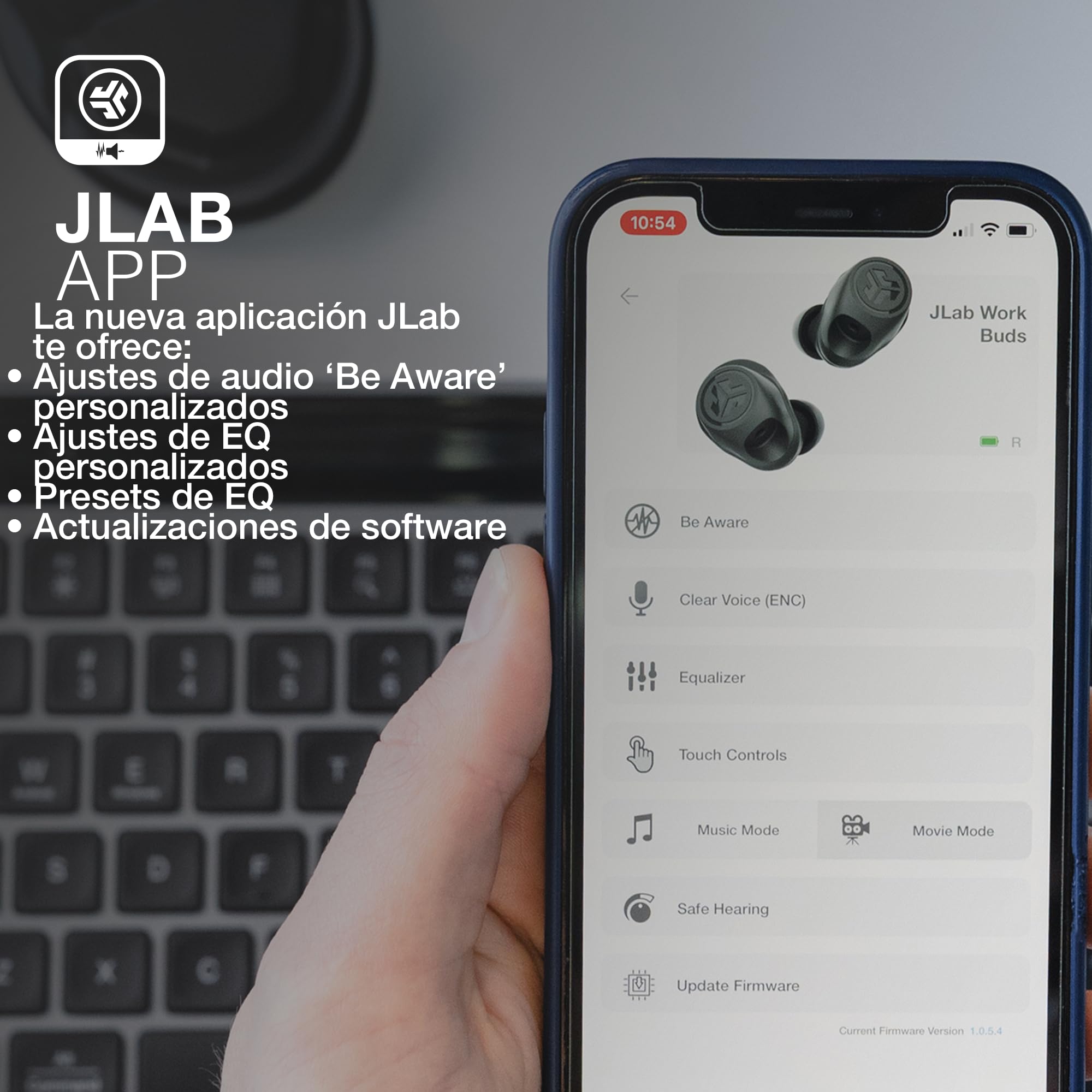 JLab Work Buds Auriculares Inalámbricos Bluetooth con Micrófono - 55h | Wireless Earbuds con Caja de Carga, Inalámbrico, Auriculares Oficina Teleoperador