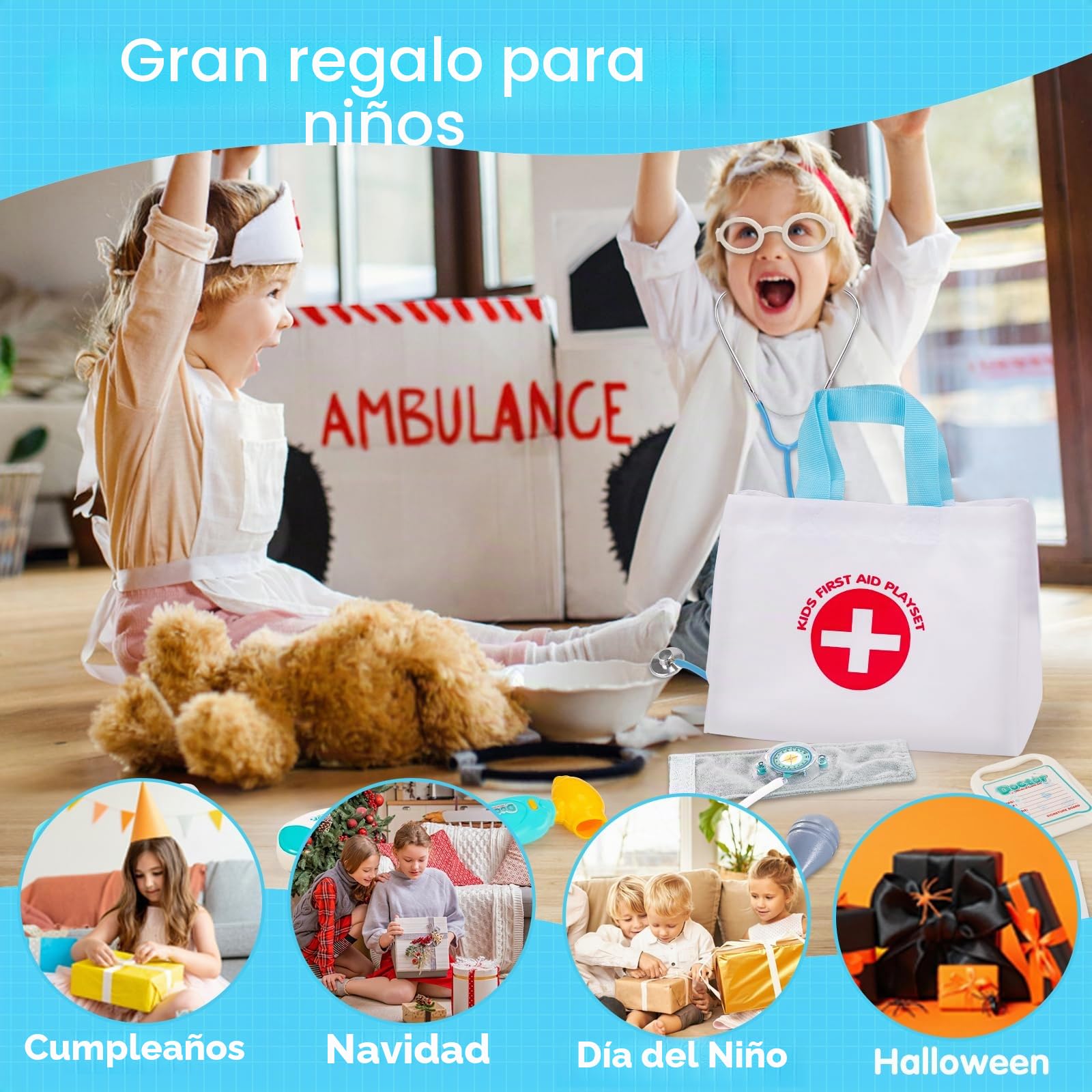 Maletín de Doctor Niño 2 3 4 5 años Kit de Médico Disfraz de Doctor Infantil con Estetoscopio Termómetro Jeringa, Juguetes de Doctor Juegos Educativos Regalo para Niños 2 3 4 5 Años Niño Niña