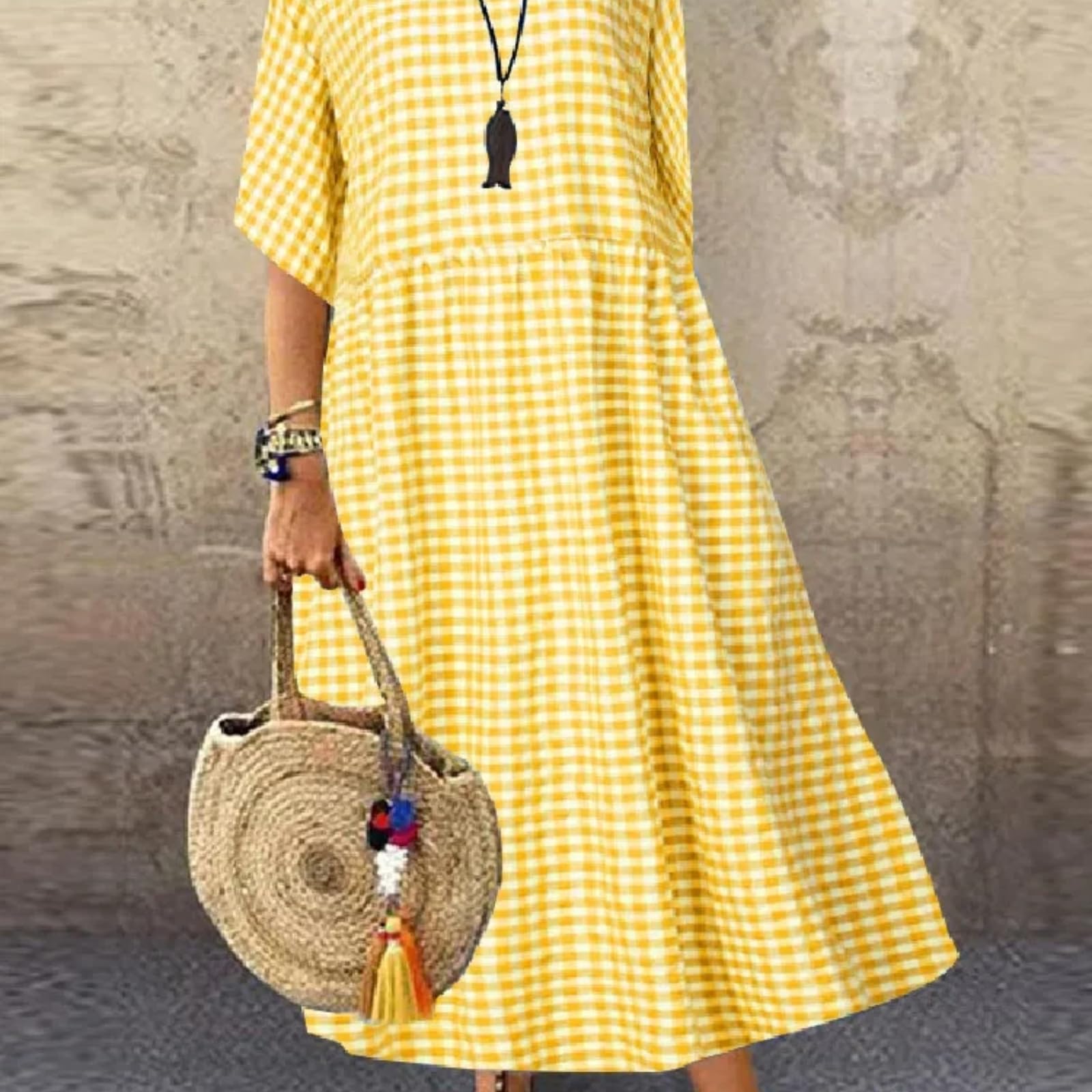 Vestido Maxi de Verano para Mujeres, Elegante túnica a Cuadros Estampada, Moda, Casual, Vacaciones, línea A Vestido Largo Oversize