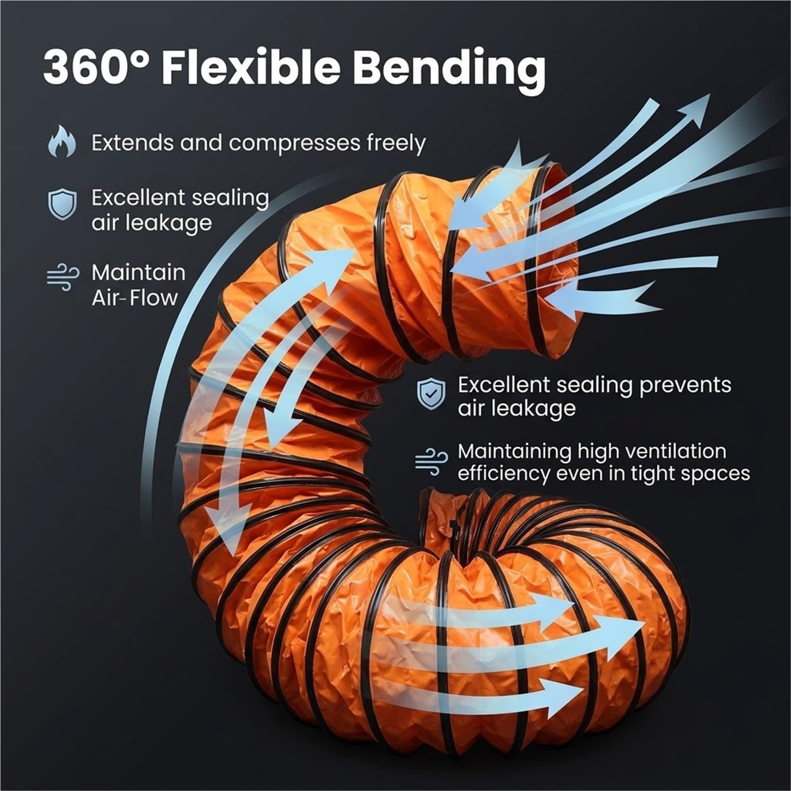 Tubo Flessibile PVC ID(A) 6"-39.3", Condotto Ignifugo | Corda Regolabile, Tubo Scarico Facile Riporre, Anelli A D Per Appenderlo, Resiste A 120°C(L10m/32.8FT,Id(A)450mm/17.7in)