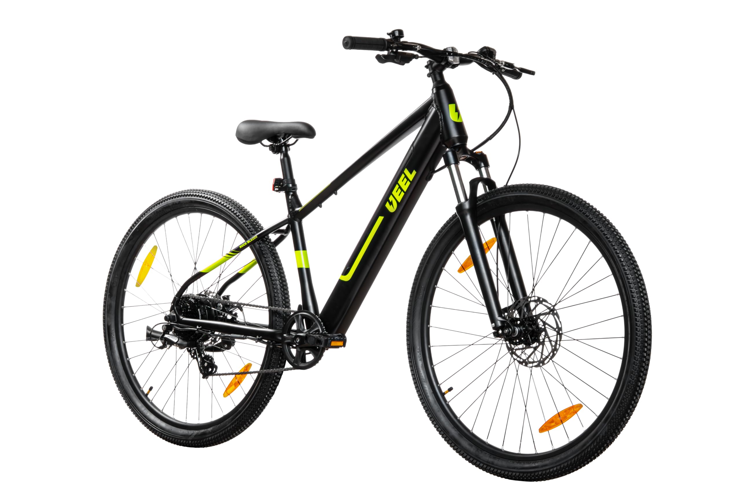 E-Bike Rockblazer 25 BlackGreen, Bicicletta Elettrica, Motore 250W, Fino a 25 Km/h, Batteria estraibile 36V 10.4Ah, Autonomia fino a 60 km, Cambio Shimano 8 marce, Ruote da 29’’ con freni a disco