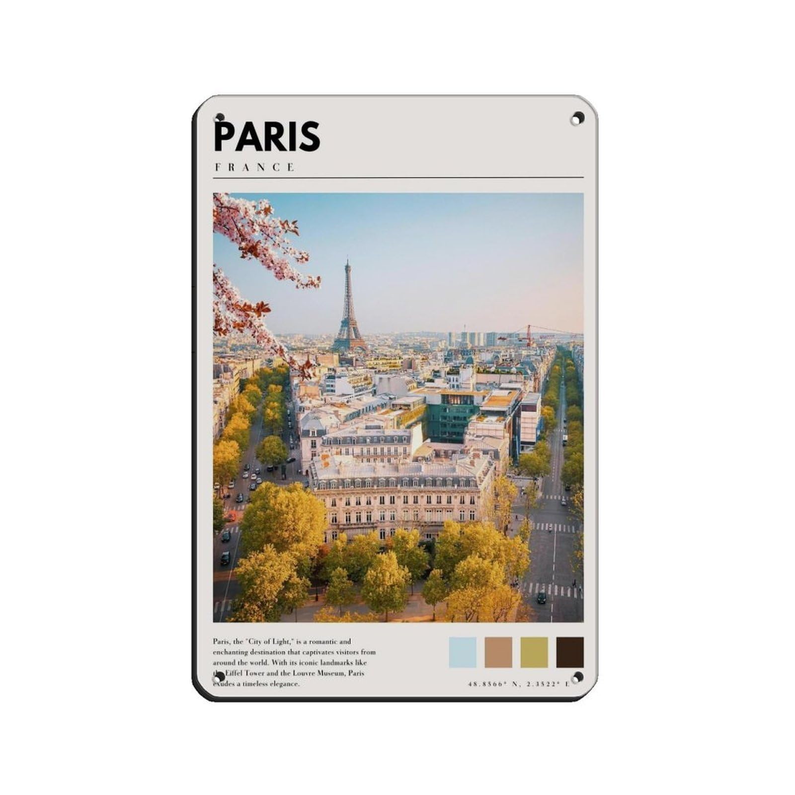 Paris France Poster Paris Eiffel Tower Art Retro Poster Metal Tin Sign Chic Art Retro Iron Painting Bar People Cave Cafe Family Garage Poster Wall Decoration 8x12inch(20x30cm)