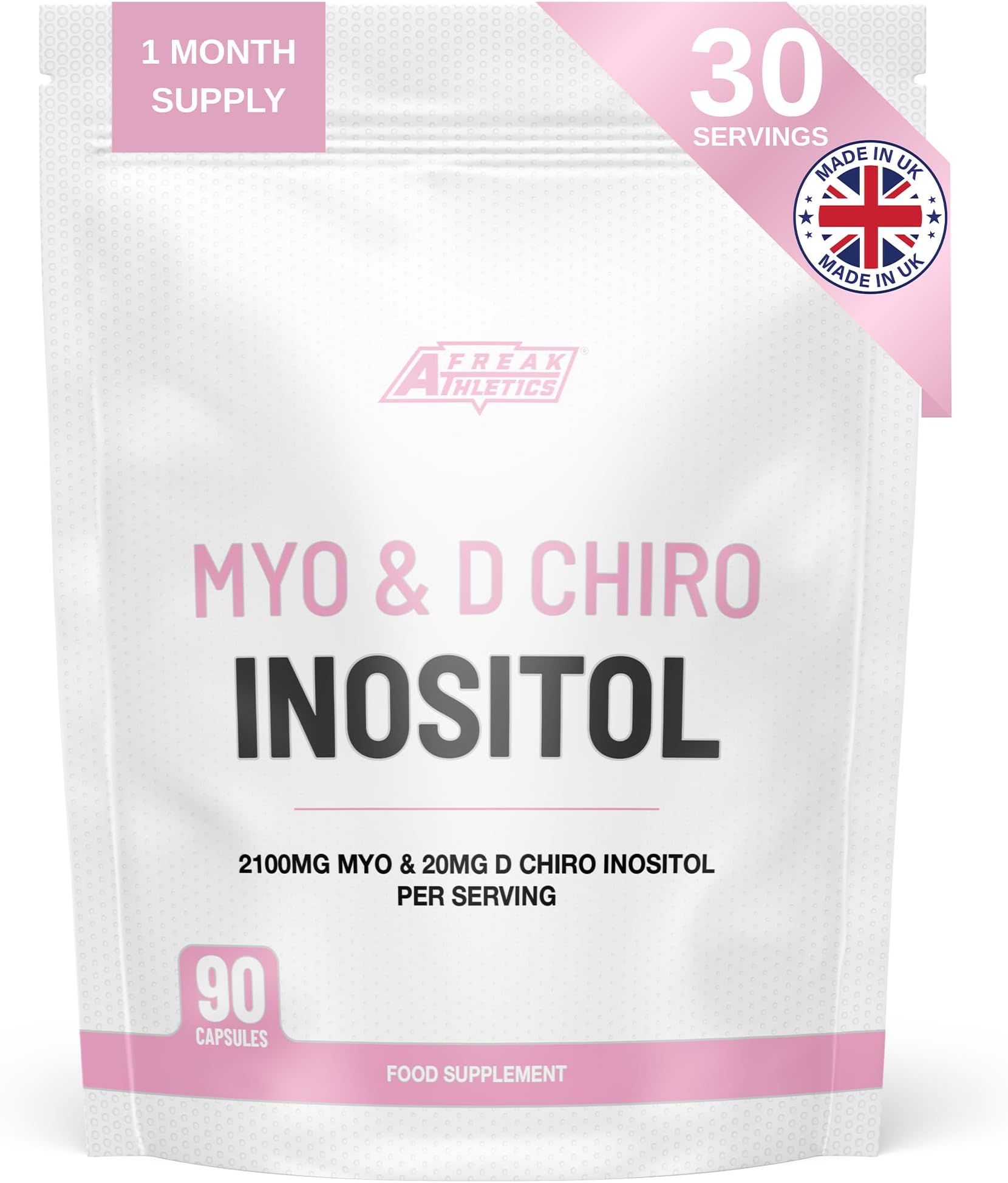 Freak Athletics Myo-Inositol & D Chiro Inositol - 90 Capsules, 30 Servings | 2100mg Myo Inositol, Vegan Inositol Formula, PCOS Support, Promotes Hormonal Balance & Normal Ovarian Function, UK-Made