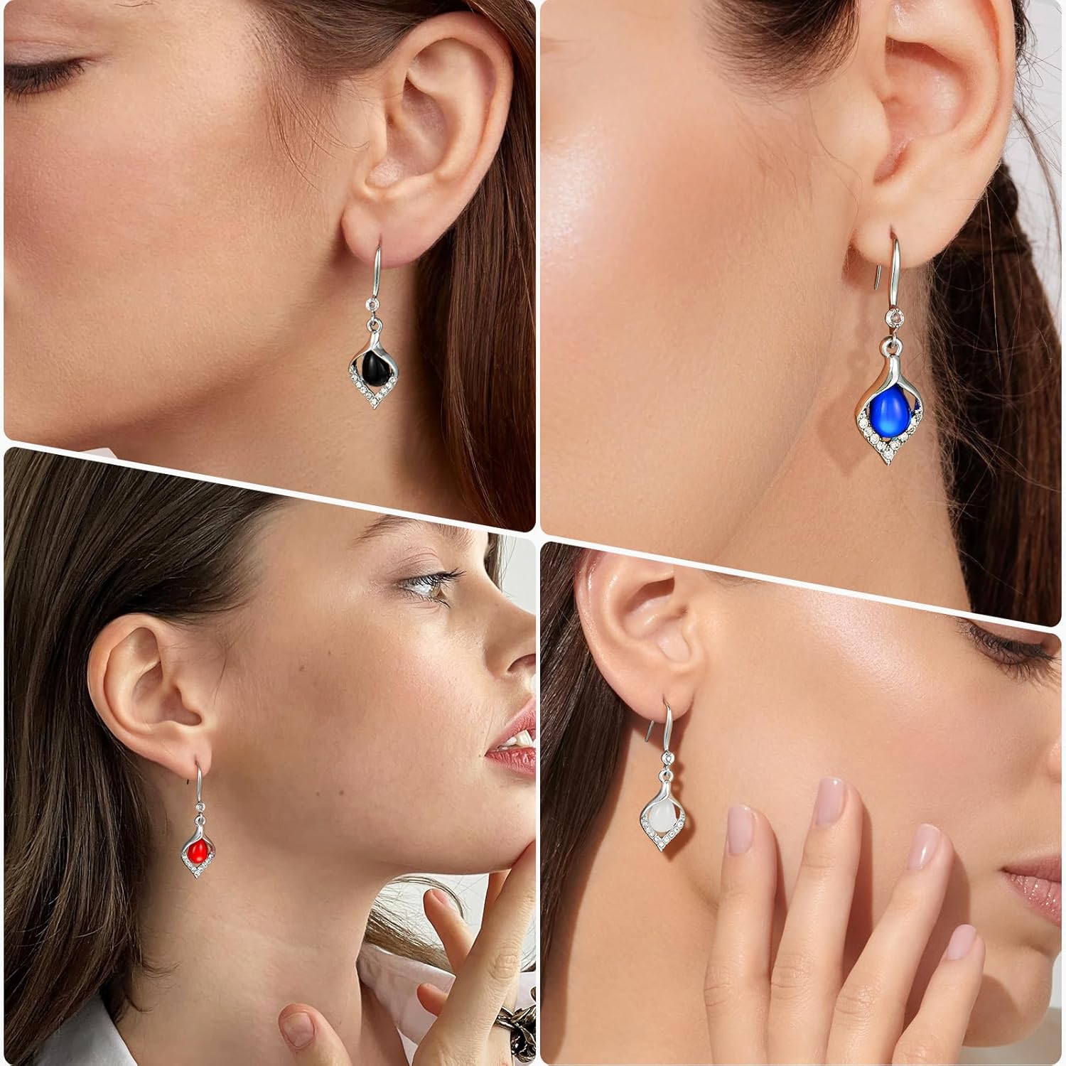 Small Teardrop Earrings for Women Trendy Colorful Dainty Crystal Dangle Earrings Set Silver Vintage Boho Drop Earrings Jewelry - Image 3