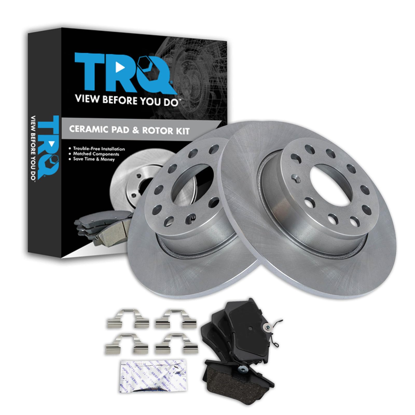 TRQ Rear Brake Pad and Rotor Set Ceramic Compatible with 2011-2013 Audi A3 2011 Volkswagen Golf 2012 Volkswagen Beetle 2013-2014 Jetta 2015 Golf