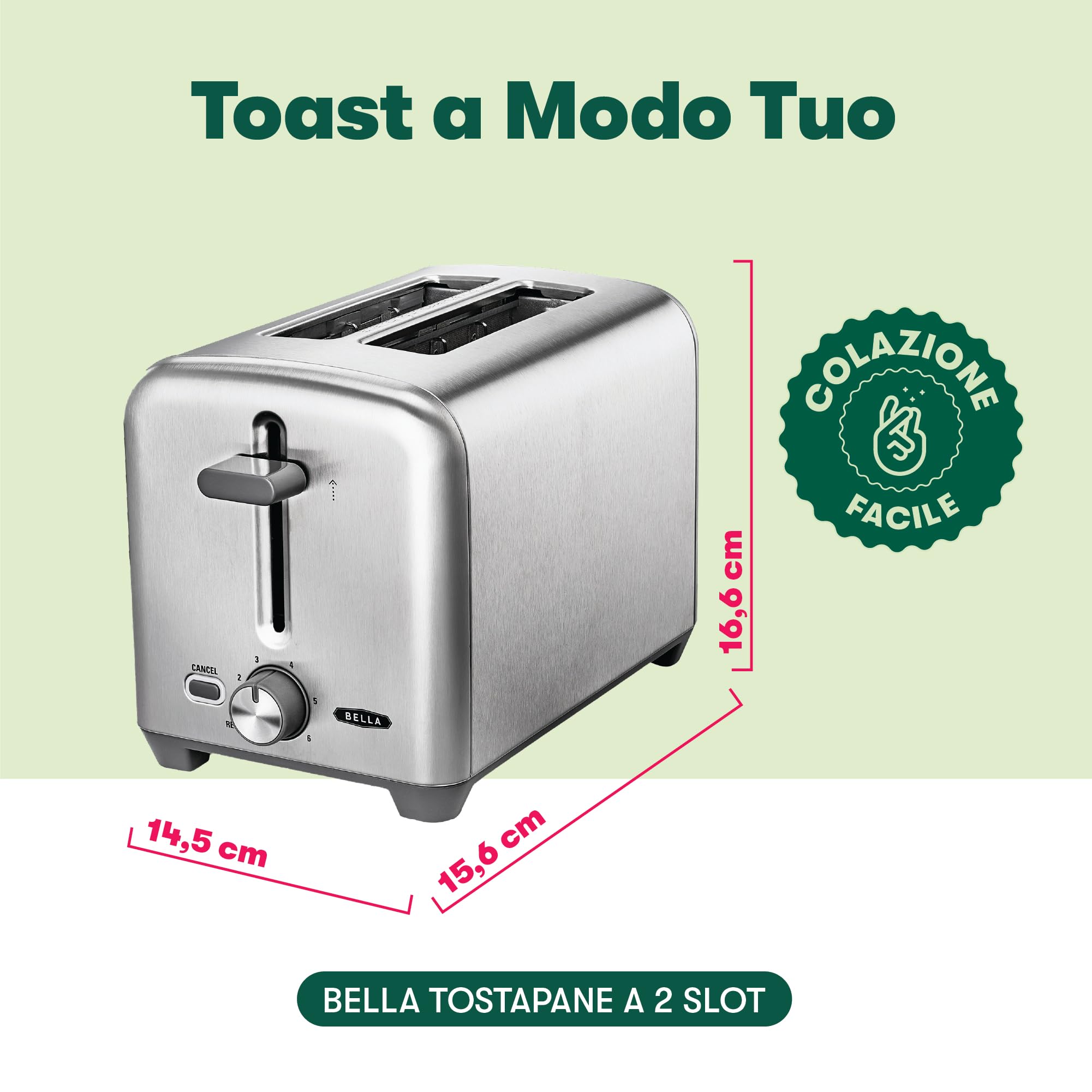 bella Tostapane a 2 fette con fessure per toast molto larghe e scomparto raccoglibriciole rimovibile, 6 livelli, spegnimento automatico, funzione di riscaldamento, pane tostato, bagel e waffle