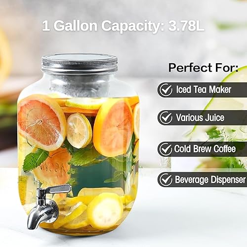 Miniatura 4 de Homtone Dispensador de café frío de 1 galón, kit de café frío con espita de acero inoxidable, dispensador de bebidas de café helado, tarro de masón