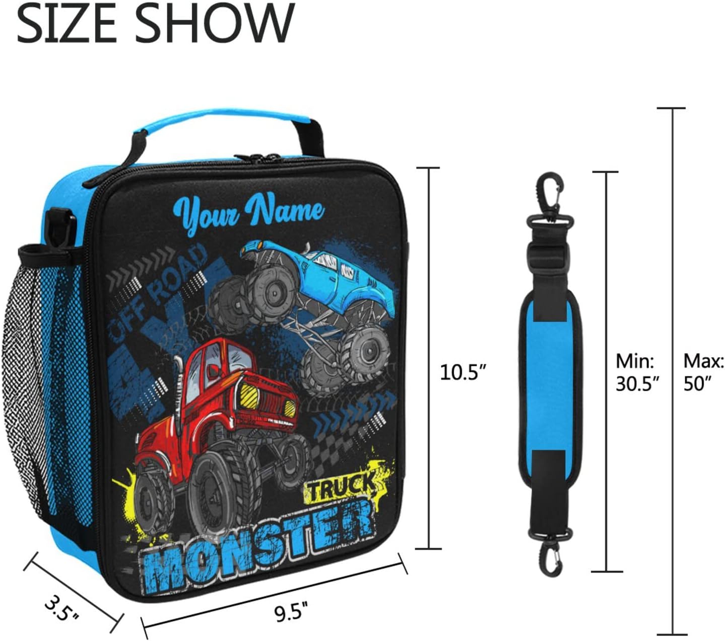 Personalized Monster Truck Kids Lunch Box Boys Girls Insulated Lunch Box Reusable Lunch Tote Kit for School Travel