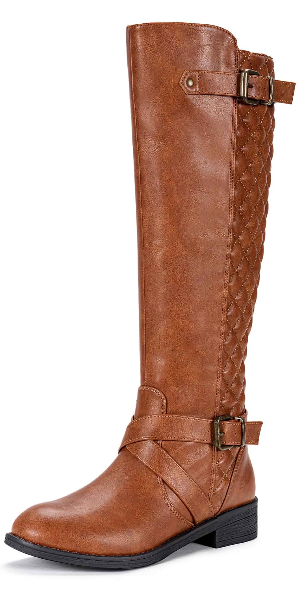 Jeossy Women's Knee High Riding Boots, Round Toe with Low Block Heel Side zipper, buckle accents, padded insole, soft lining, textured rubber outsole for city days walking, weekend casual wear
