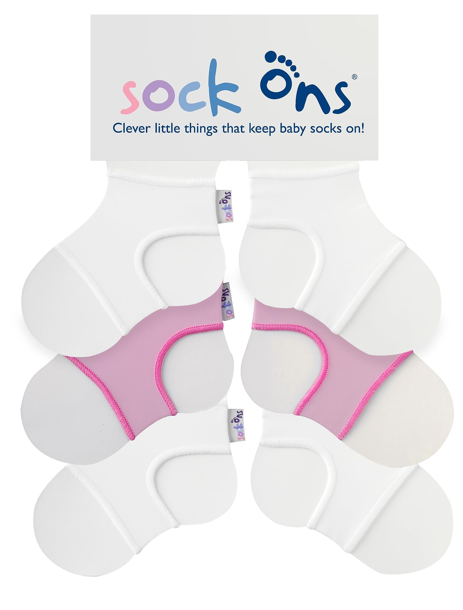 Sock OnsBaby Sock Holders - 3 Pack - 1 x Pink, 2 x White - Amazing Value Pack - Keep Baby