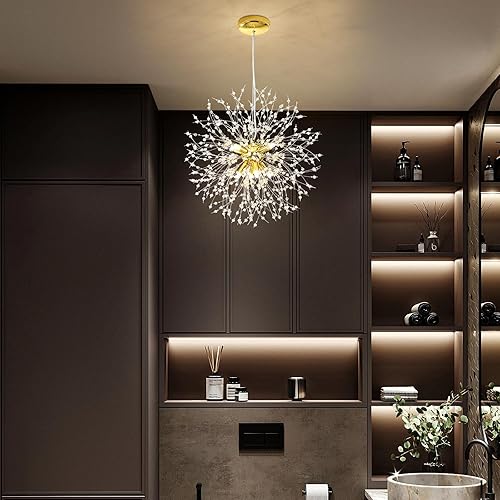 Miniatura 2 de Candelabro dorado de cristal, fuegos artificiales, moderno, Sputnik, diente de león, lámpara colgante de techo para habitación, vestíbulo, pasillo,