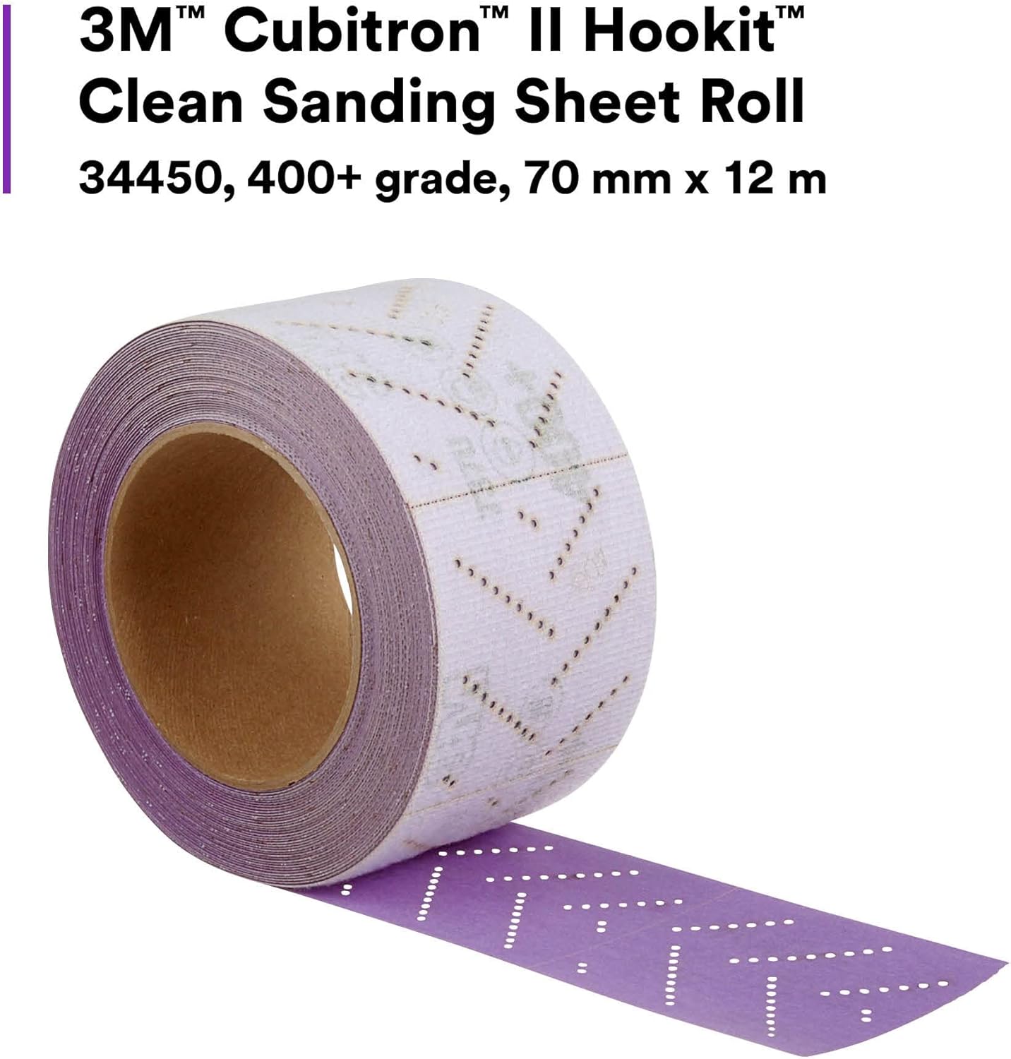 3M Cubitron II Hookit Abrasive Sheet Roll, 34450, Multi-Hole, 70 mm x 12 m, 400+ Grade, Automotive Sanding Roll Sandpaper for Coating Removal, Body Repair, Auto Sanding