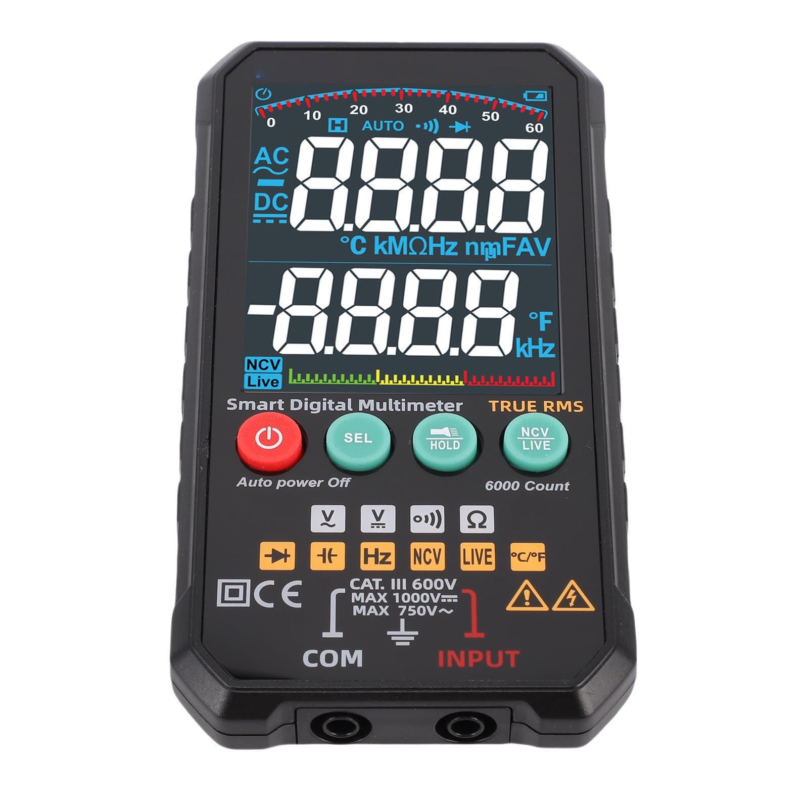 Fafeicy Multimetro Digitale Intelligente Senza True RMS 6000 Conteggi Display LCD Multimetro Tester per Tensione CA CC Resistenza Corrente Capacità Frequenza Test Diodi Uso Domestico