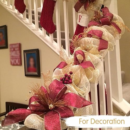 Vista 7 de TONIFUL 2 rollos de cinta de malla decorativa natural de arpillera de 10 pulgadas, perfectos para coronas, guirnaldas, árboles de Navidad