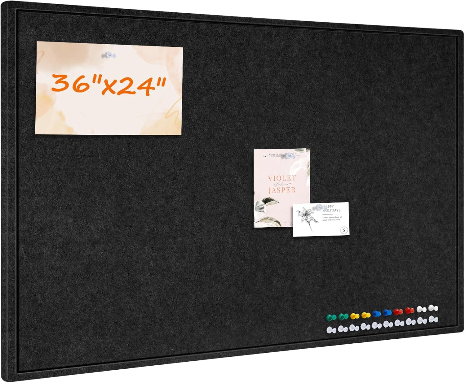 Large Bulletin Board, 36" x 24" Foldable Felt Cork Board Alternative for Wall, 3' x 2' Decorative Pin Vision Board for Home Office School with Self-Adhesive Tape, 20 Push Pin - Black