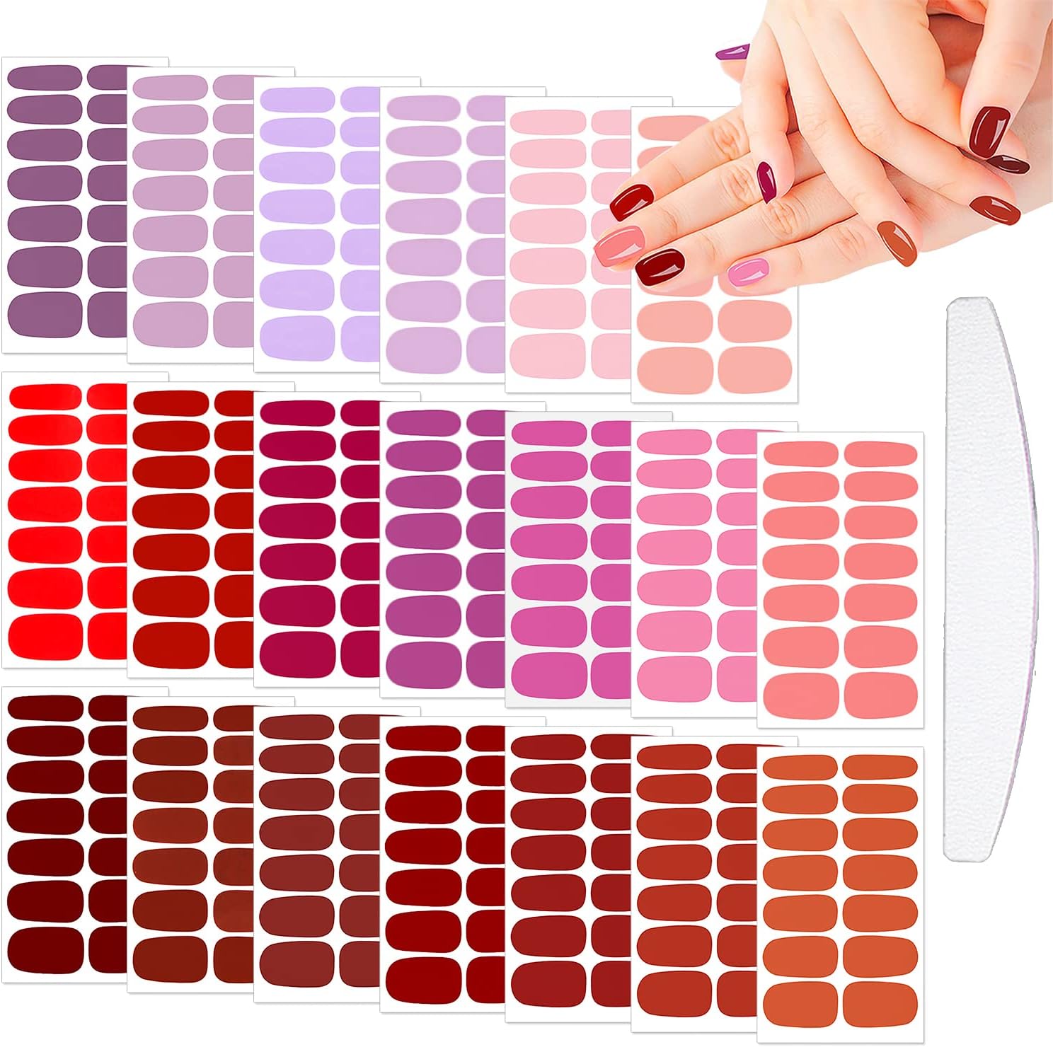 XEAOHESY 280 Pieces 20 Sheets Red Solid Color Nail Polish Strips SelfAdhesive Warm