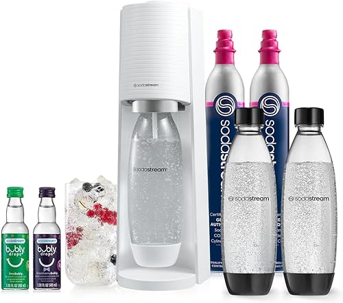 Miniatura 1 de SodaStream Terra - paquete para agua con gas blanco con CO2 botellas DWS y sabores Bubly Drops Negro, Azul Misty, Rojo, Blanco