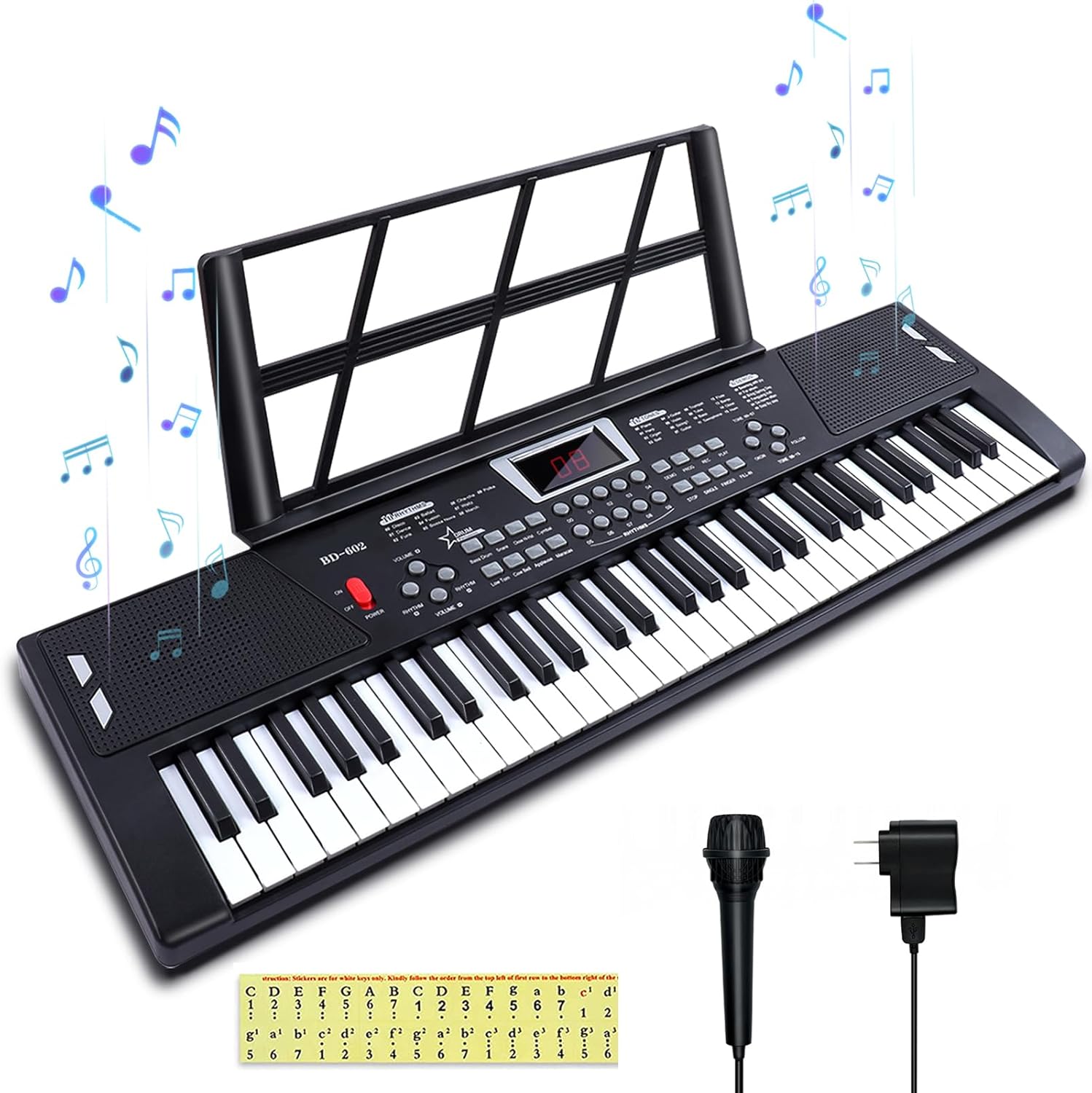 61 key piano keyboard - Electric Keyboard Piano with Microphone, Music Stand, Built-In Speakers