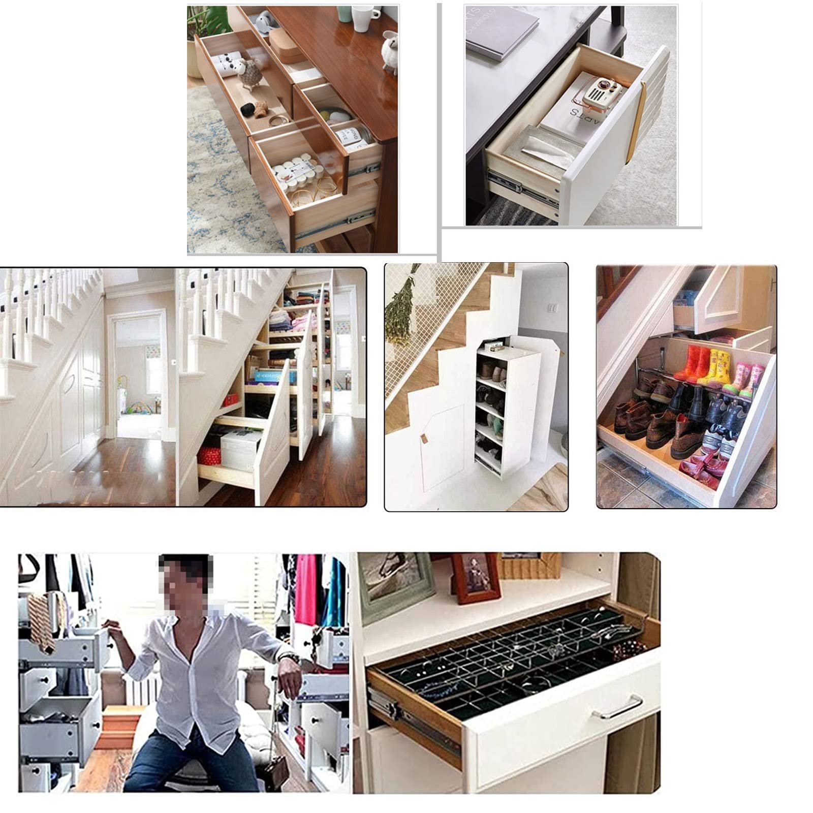 Paio di guide per cassetti ad estrazione totale, guide per cassetti per armadio da cucina, con chiusura ammortizzata, guide per cassetti con sfera, spingere e tirare senza intoppi, guide in meta