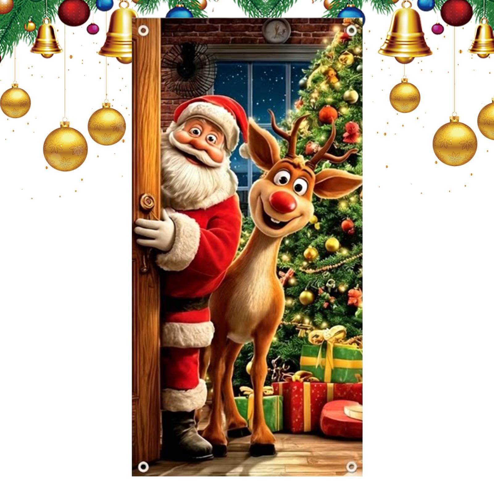 Christmas Door Cover Banner, 90x180cm 2D Flat Decorative Holiday Accent