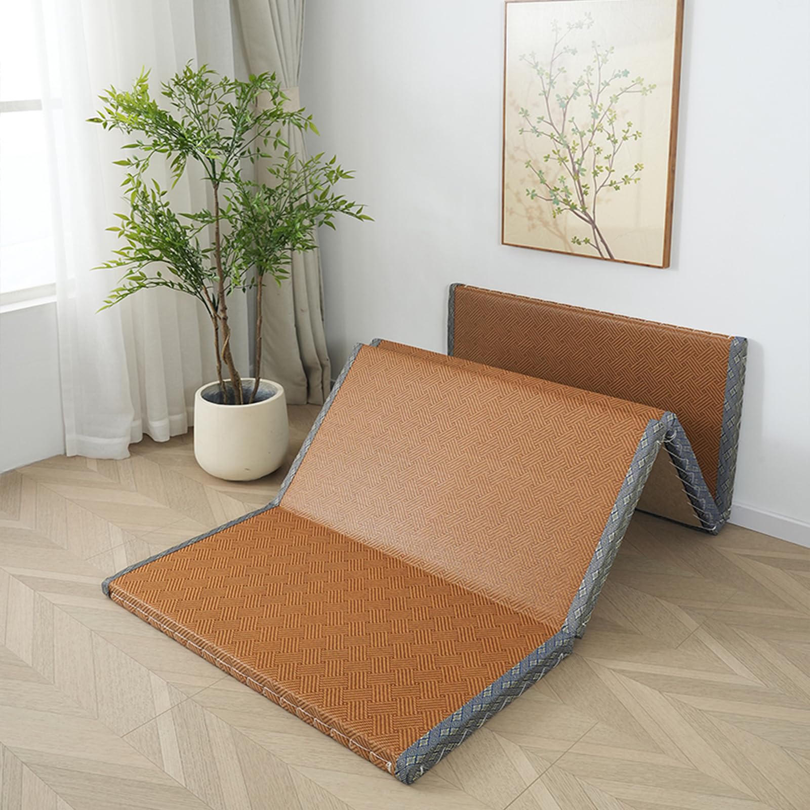 Japanische Tatami Matte, Natürliches Kokosfaser, Faltbare Matratze, Futon Boden Teppich Meditation Yoga Zen 100x200x3.5cm