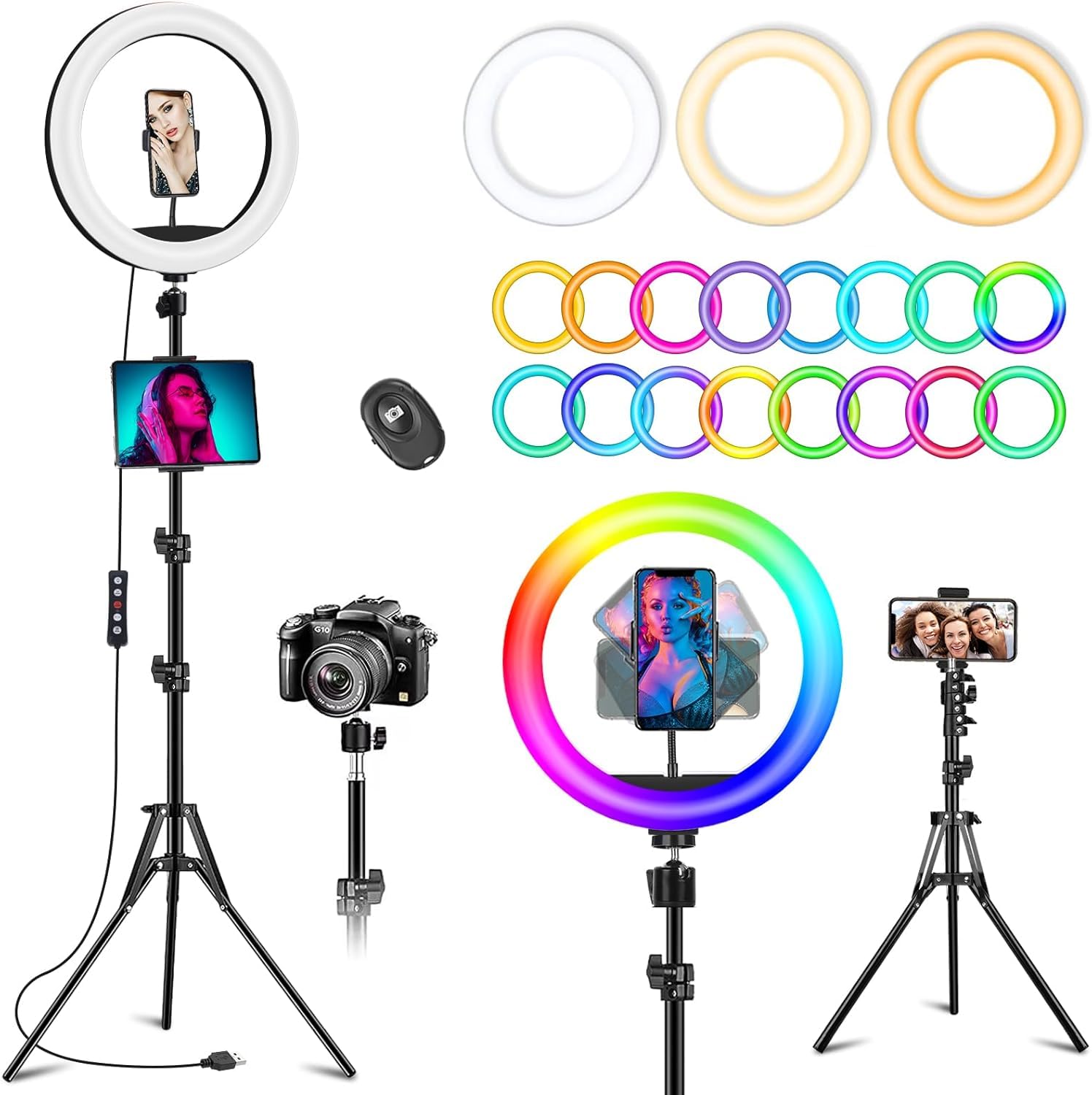 10" RGB Ring Light with Tripod and Phone Holders-image-7