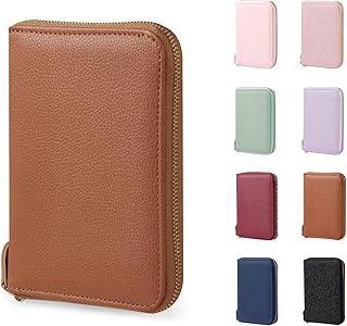 Passport Holder Cover with Safe Zipper Closure, Premium Passport Wallet for Travel, Cute RFID Blocking Card Case, Waterproof Travel Accessories for Man, Pebbled Brown