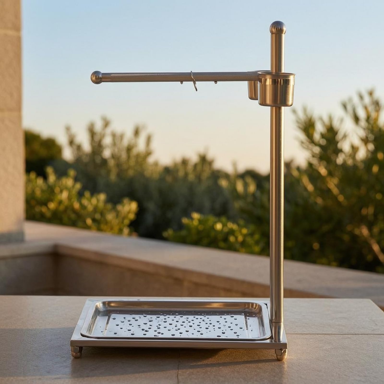 Soporte en Diseño en 7 con Recipientes Percha Acero Antideslizante Artículo para Aves, Grande