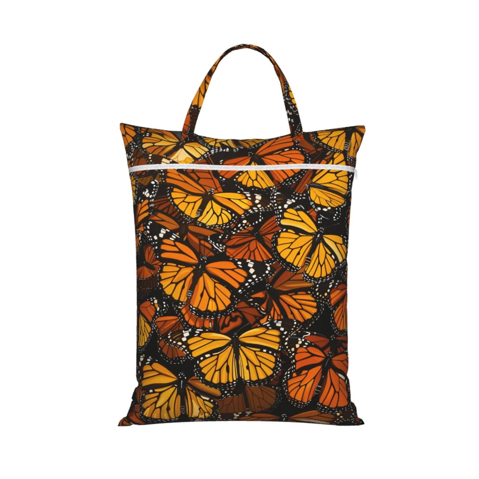 Large Travel Laundry Bags,Heaps of Orange Monarch Butterflies Print with Handle Foldable Laundry Bag for Holidays Gym Swimming and Family Trips, 1Pcs