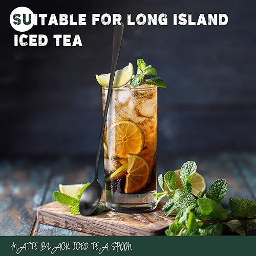 Miniatura 6 de Hiware Cucharas de té helado de mango largo negro mate de 9 pulgadas, cuchara de café, cuchara de helado, cucharas de cóctel de acero inoxidable,