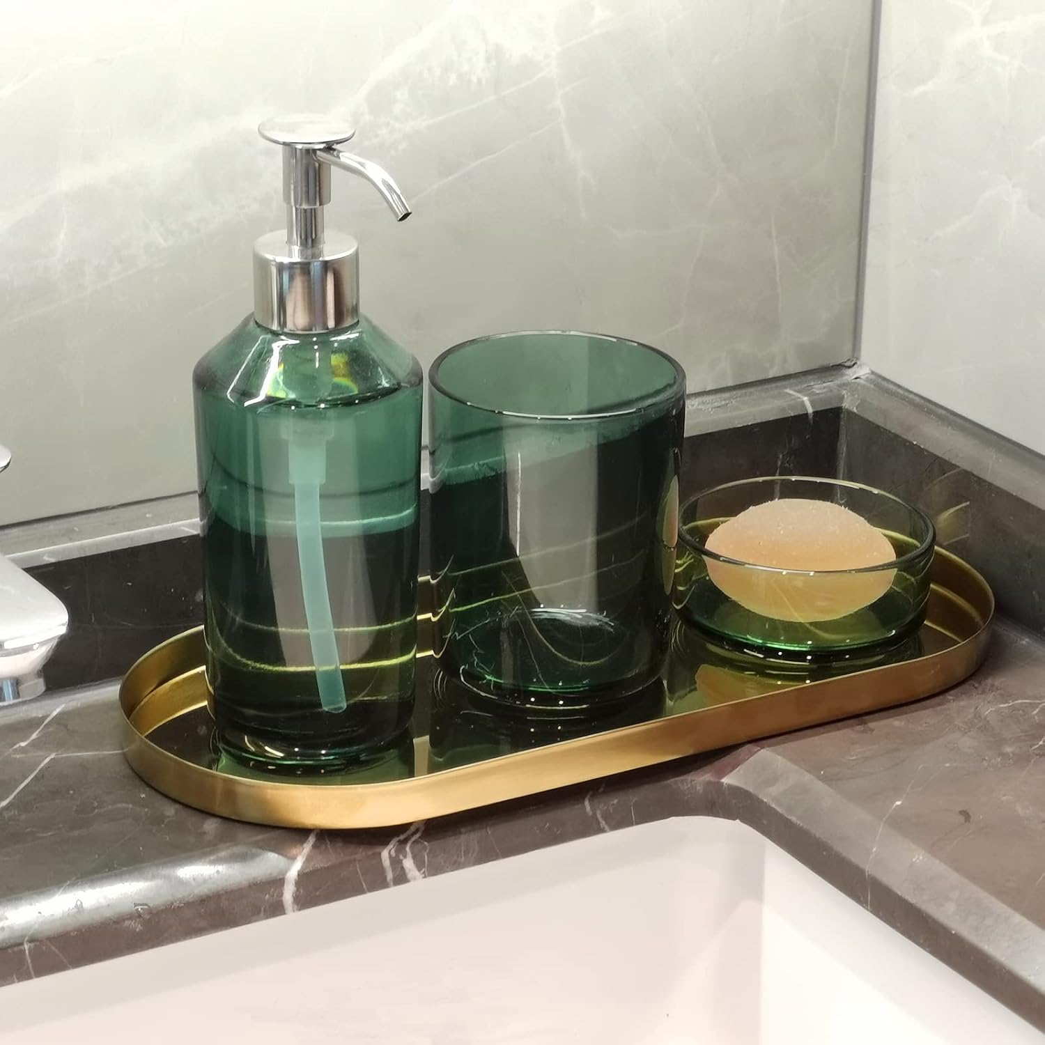 FREELOVE Mirror Gold Tray for Bathroom Vanity Perfume, Small Brass Metal Decorative Trays, Rectangle Round Oval Trinket for Napkin Glass Soap Sink Decanter Towel Candle Jewelry, 5.1''X11.8'' - Image 5