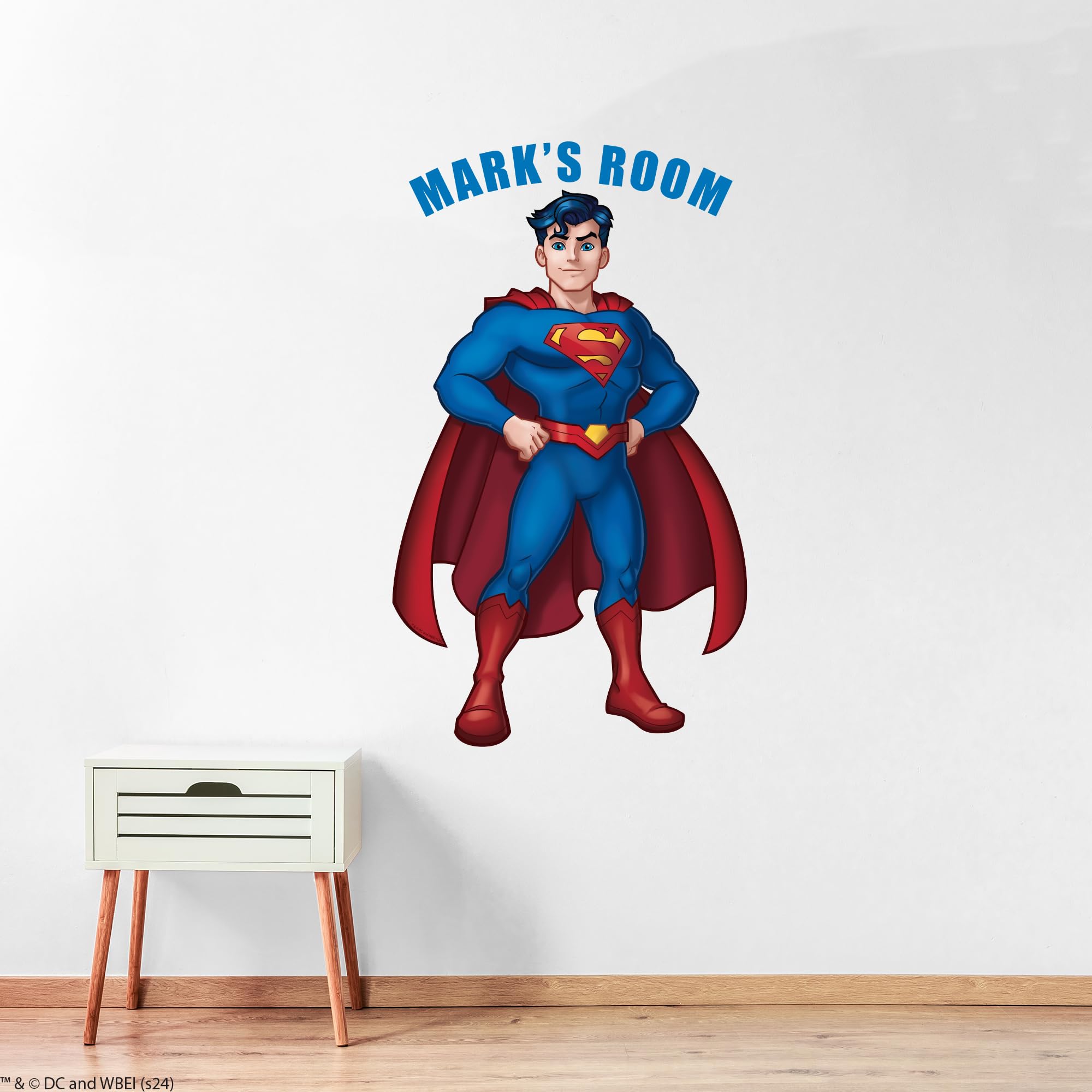 Themed Black Superman Wall Sticker - Stood Up Personalised Wall Decal Dc Superhero Art (60Cm Height X 35Cm Width)
