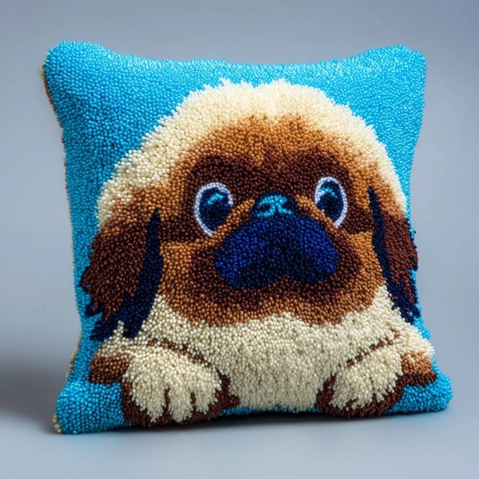 AxiangziK Pre-Printed Latch Hook Cushion Kits,Pekingese Dog 43x43cm Latch Hook Kits for Adults Beginners Handmade Cushion Sofa Bedroom Decor Craft Gifts
