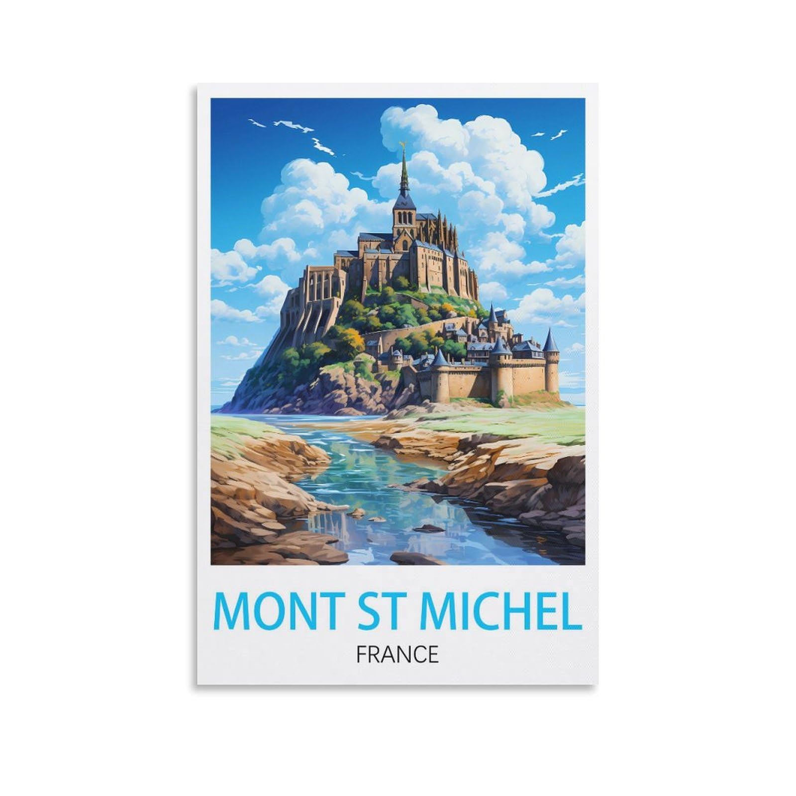 Lolwnni Unframe-Style Mont St Michel France Vintage Travel Posters 08X12inch(20X30cm) Canvas Wall Art Print Picture Paintings For Living Room Bedroom Decor