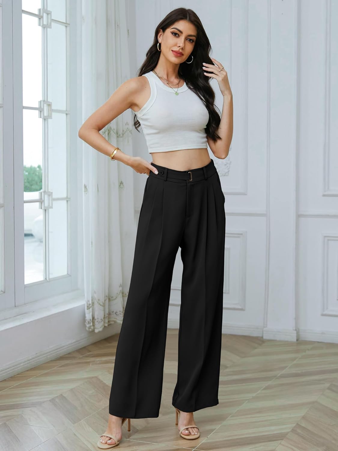 Betusline Women's Wide Leg Pants Business Casual Straight Office Trousers for Women, X-Small-3X-Large - Image 3