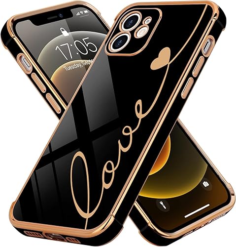 LCHULLE Funda diseñada para iPhone 12, bonita para mujeres y niñas, de lujo, chapada, con letras de amor, de TPU suave, a prueba de golpes,