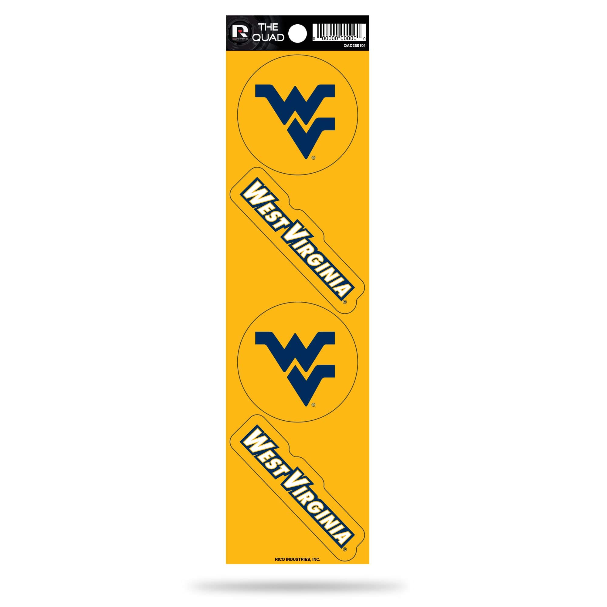 Rico Industries NCAA West Virginia Mountaineers Quad Decal , 3 x 11.5-inches